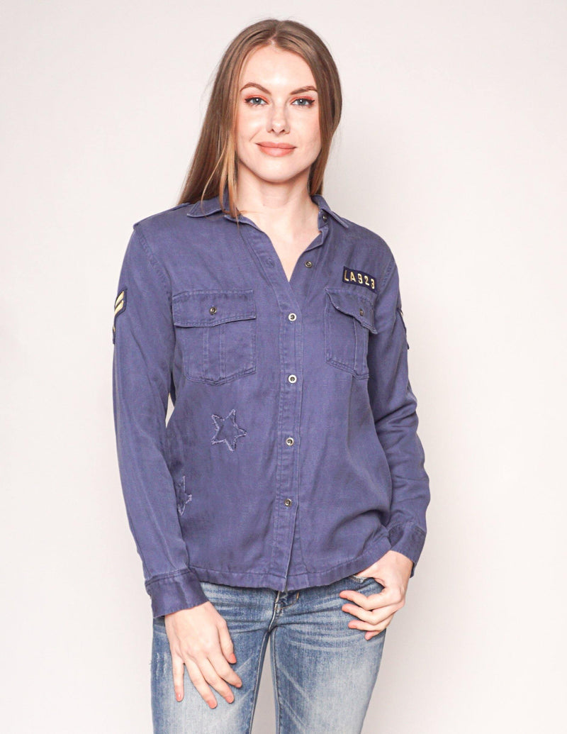 RAILS Blue Kato Shoulder Patch Military Shirt Jacket - Fashion Without Trashin