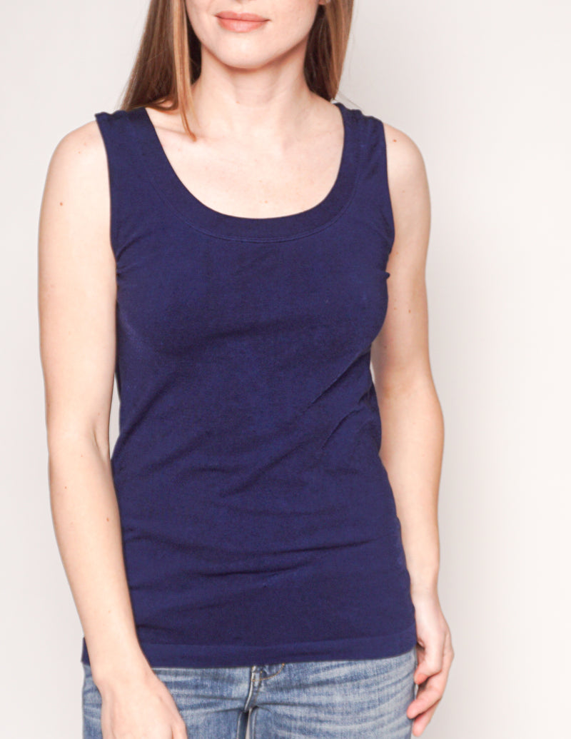 WOLFORD Navy Blue Sleeveless Scoop-Neck Knit Top