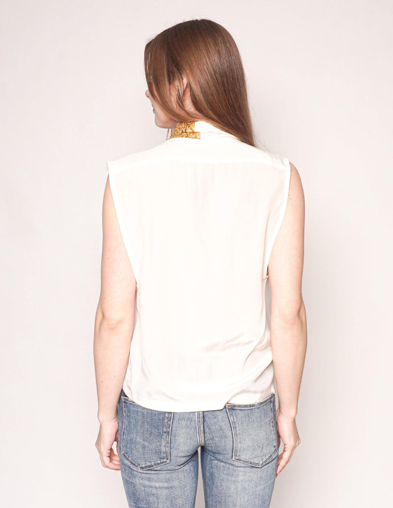DRIES VAN NOTEN Ivory Silk Blouse with Gold Sequin Embellishment - Fashion Without Trashin