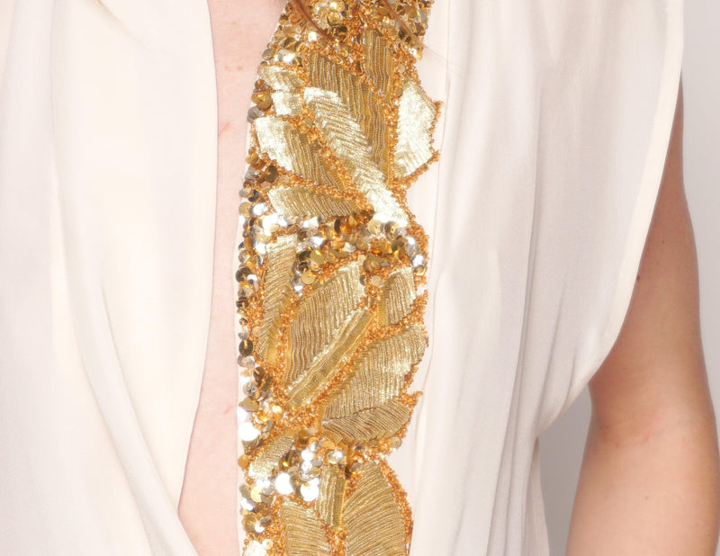 DRIES VAN NOTEN Ivory Silk Blouse with Gold Sequin Embellishment - Fashion Without Trashin