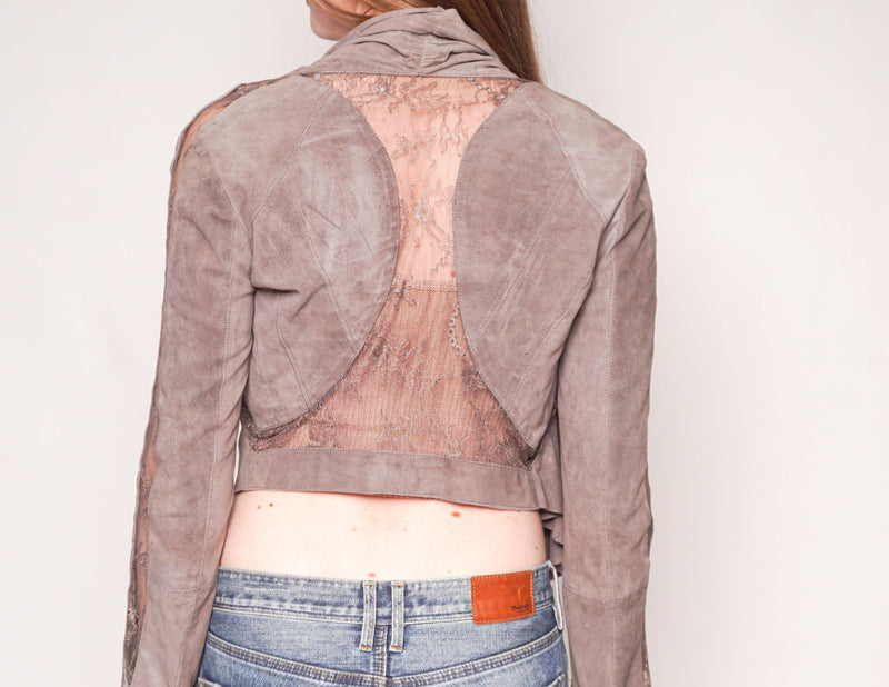 HAUTE HIPPIE Taupe Suede Lace Contrast Jacket - Fashion Without Trashin