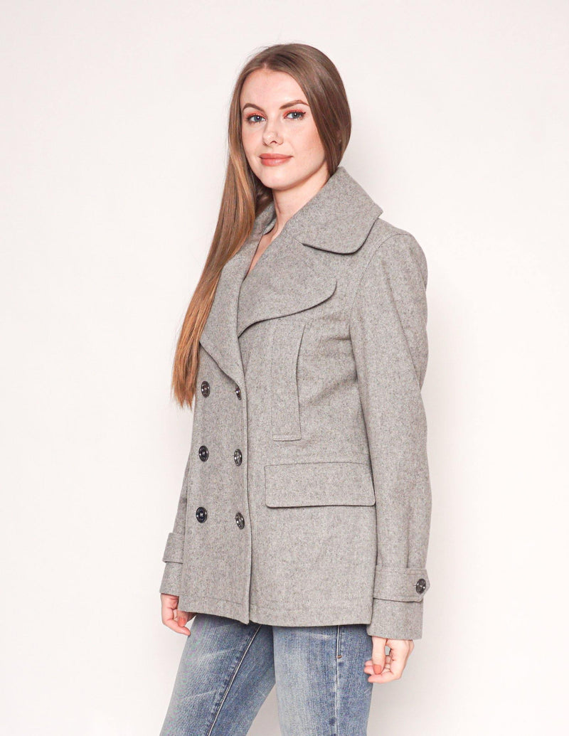 BURBERRY BRIT Gray Wool Double-Breasted Coat - Fashion Without Trashin