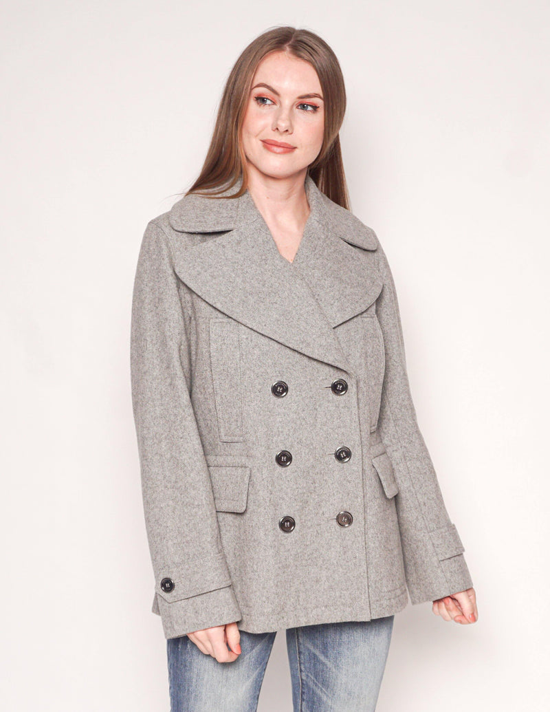 BURBERRY BRIT Gray Wool Double-Breasted Coat - Fashion Without Trashin