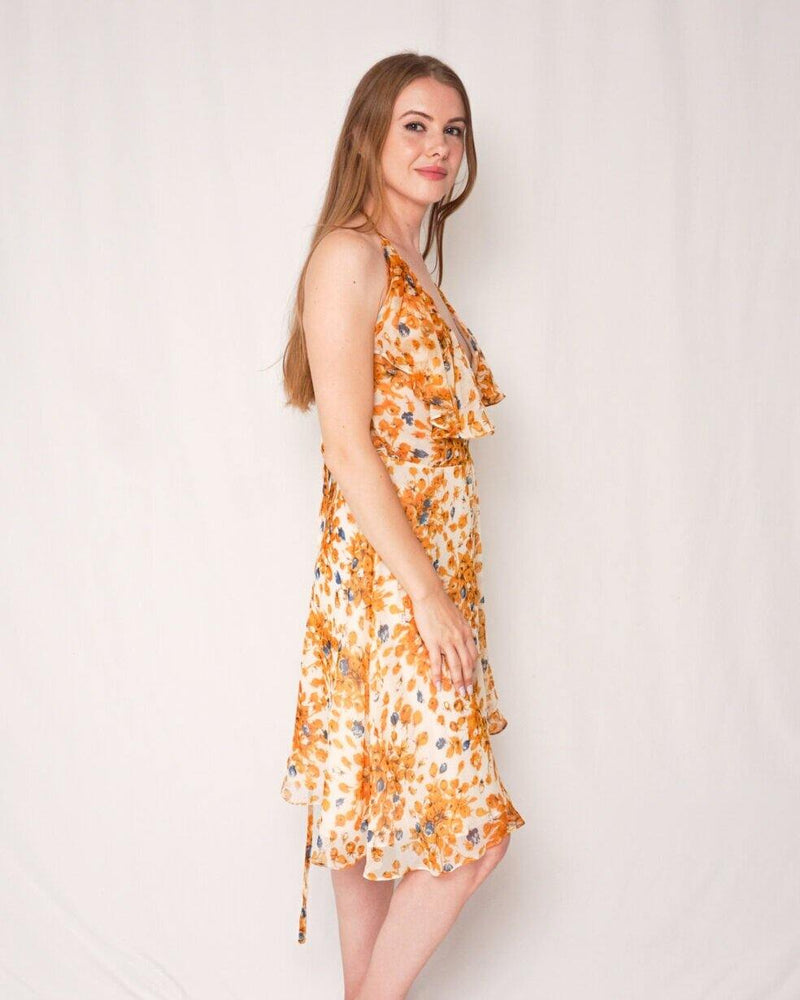 Bettina Liano Floral Print Silk Halter Dress (Size 6) - Fashion Without Trashin