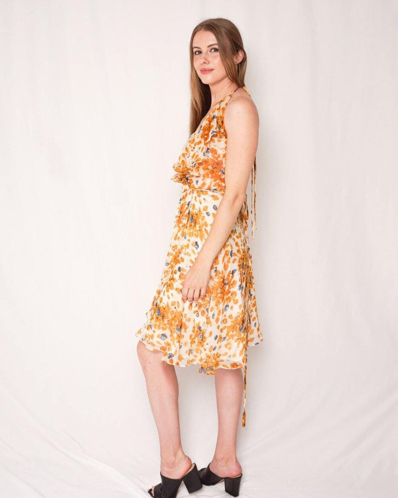 Bettina Liano Floral Print Silk Halter Dress (Size 6) - Fashion Without Trashin