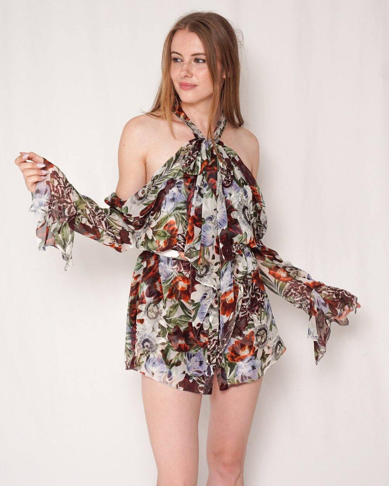 Erdem Cold-shoulder Uriel Floral Print Silk-voile Blouse - Fashion Without Trashin
