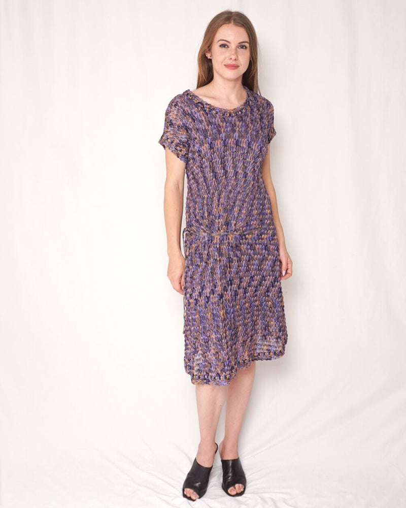 MISSONI Purple Yellow Crochet-Knit Midi Dress (Size 8)