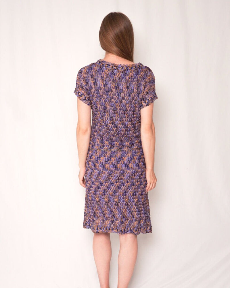 MISSONI Purple Yellow Crochet-Knit Midi Dress (Size 8)
