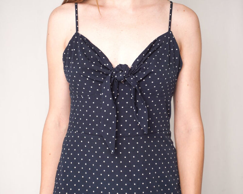 leRumi Audrey Navy Polka Dot Mini Dress (Size M)