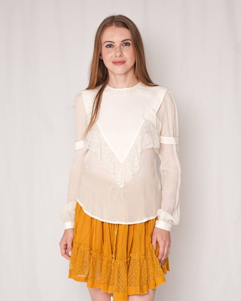 Veronique Branquinho Ivory Silk Blend Lace Blouse (Size S)