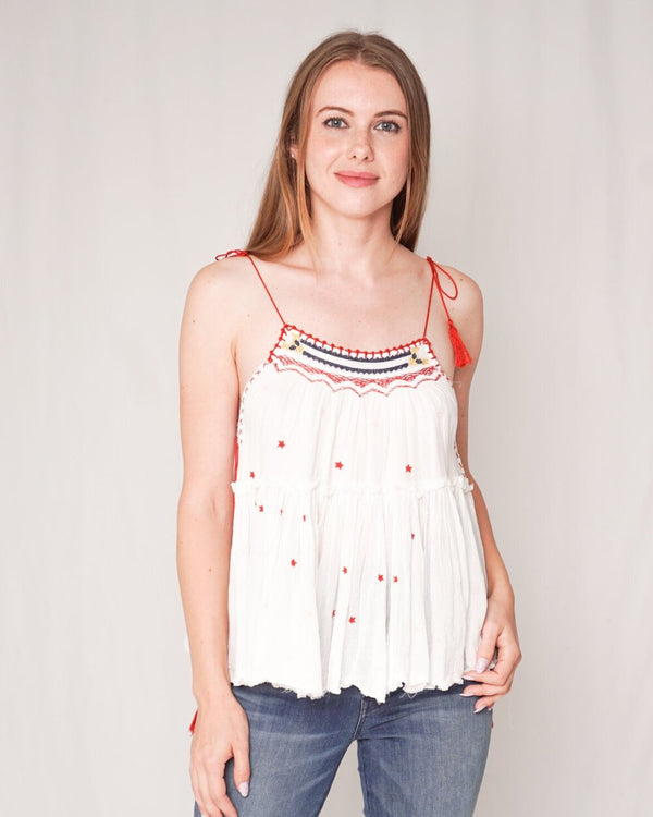 Topshop Embroidered Boho Star Cotton Babydoll Cami (Size 2)