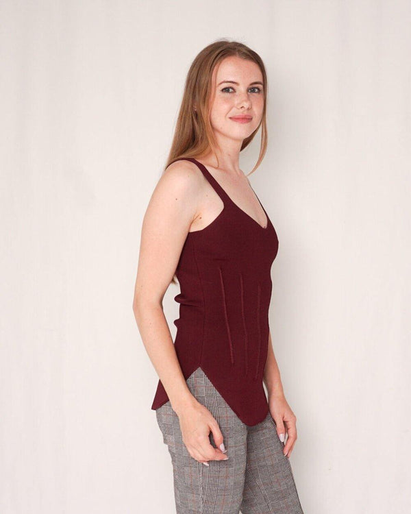 Alexander Wang Maroon Corset Knit Top (Size L) - Fashion Without Trashin