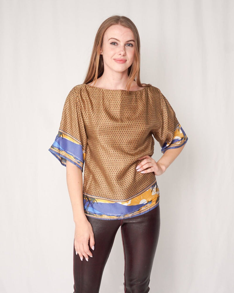 SUNO Silk Paradise Print Top (S)