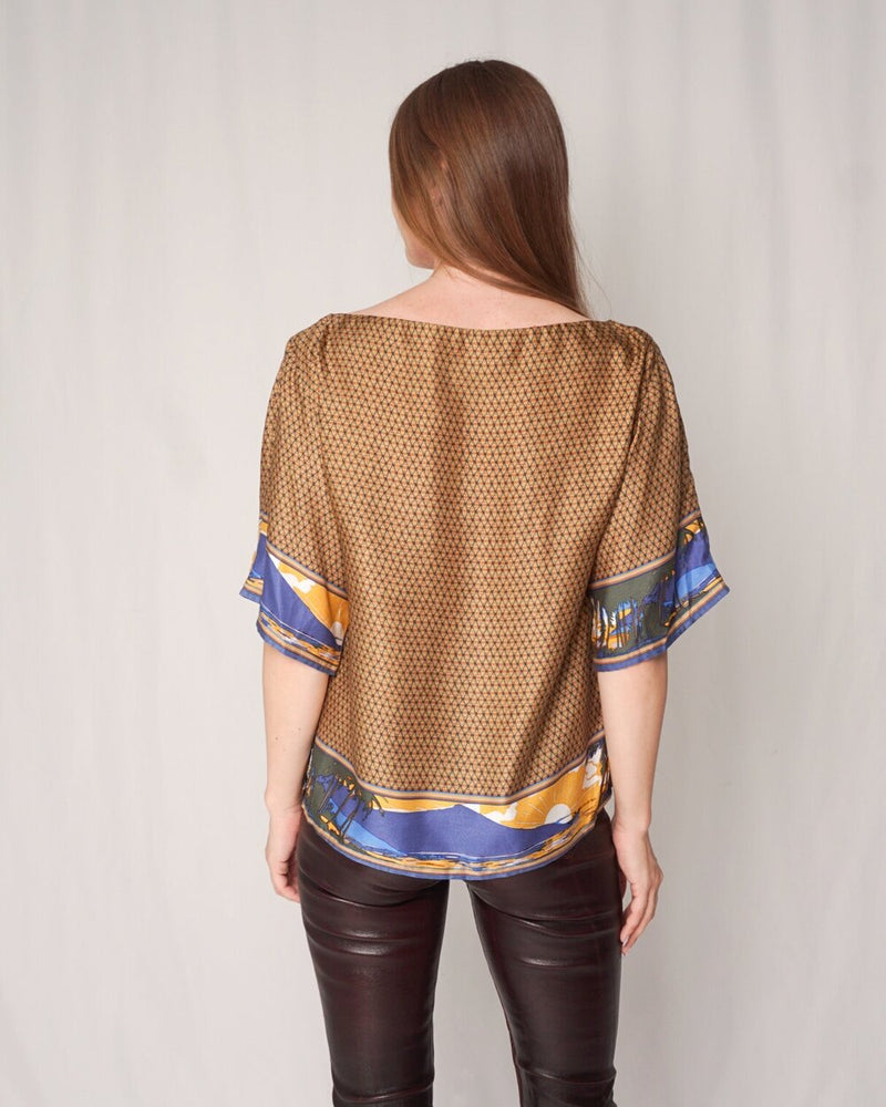 SUNO Silk Paradise Print Top (S)