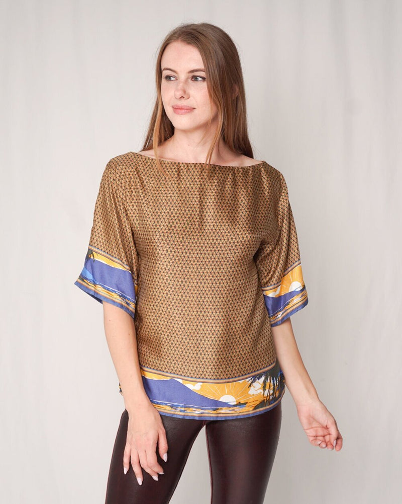 SUNO Silk Paradise Print Top (S)