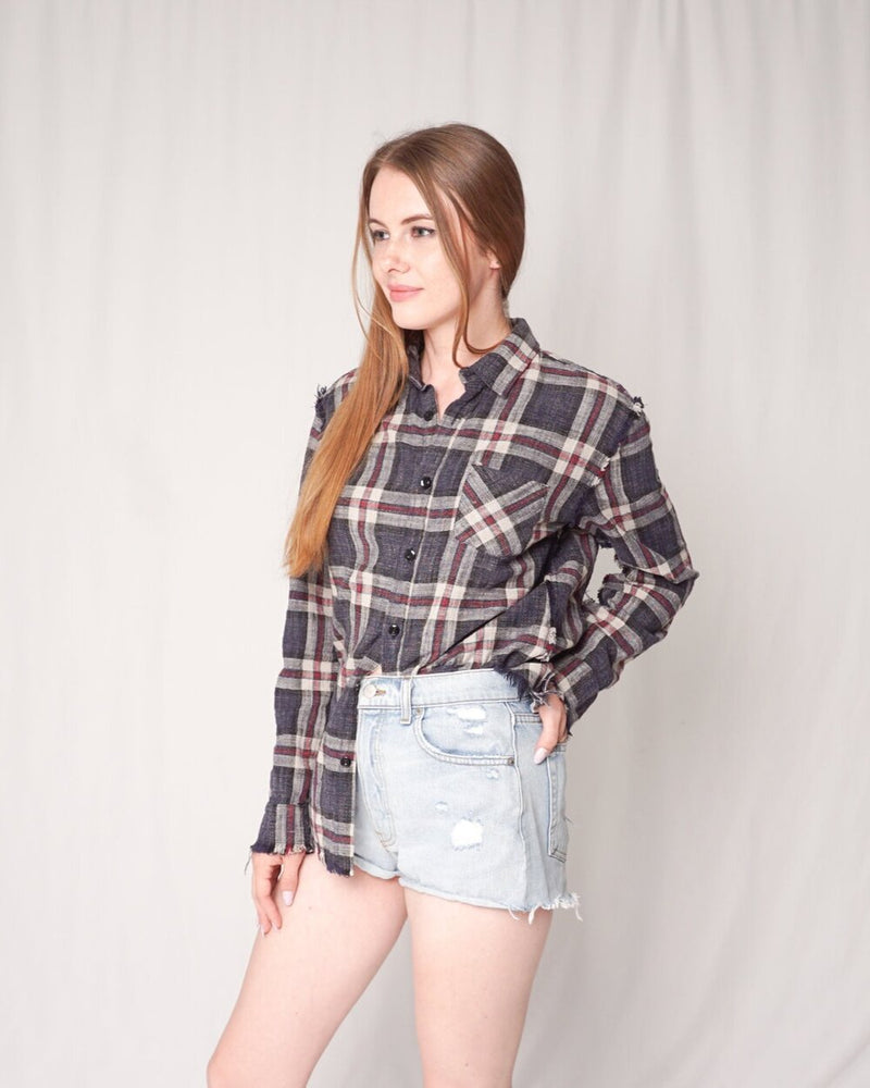 R13 Frayed Seam Plaid Shirt (Size S)