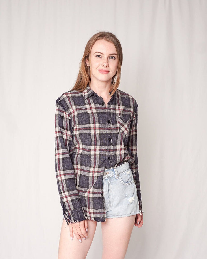R13 Frayed Seam Plaid Shirt (Size S)