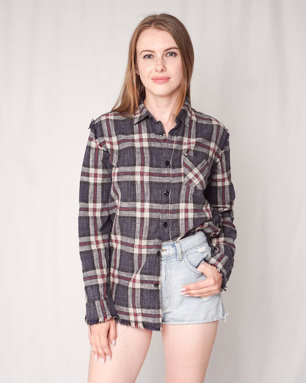 R13 Frayed Seam Plaid Shirt (Size S)