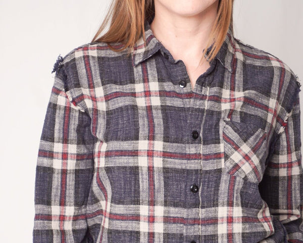 R13 Frayed Seam Plaid Shirt (Size S)