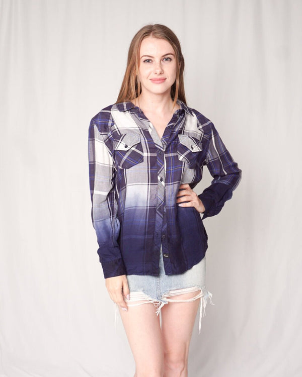 Rails "Kendra" Blue Ombre Plaid Shirt (Size M)