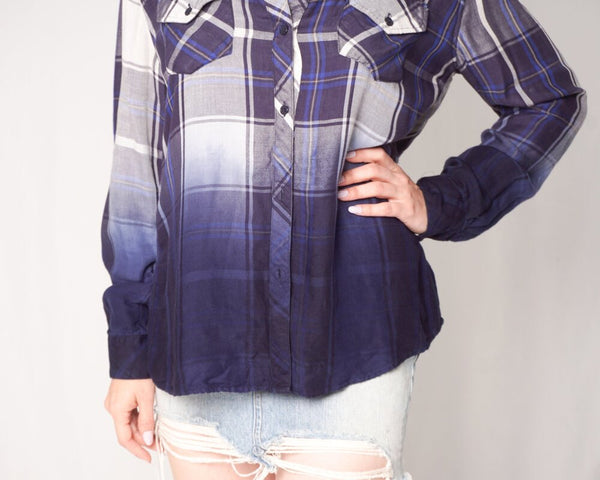 Rails "Kendra" Blue Ombre Plaid Shirt (Size M)