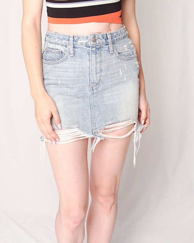 Lovers + Friends "Elijah" Distressed Denim Mini Skirt (26)