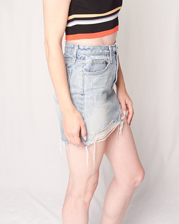 Lovers + Friends "Elijah" Distressed Denim Mini Skirt (26)