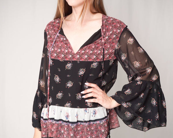 Rebecca Minkoff Willa Floral Bell Sleeve Blouse (Size XS)