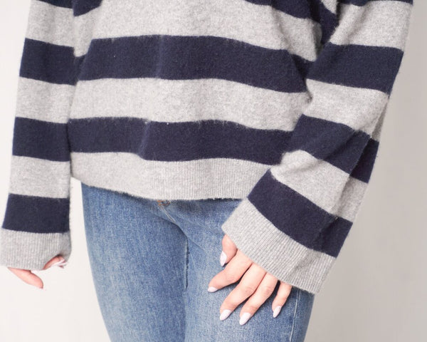 Vince Cashmere Stripe V-Neck Sweater (Size L)