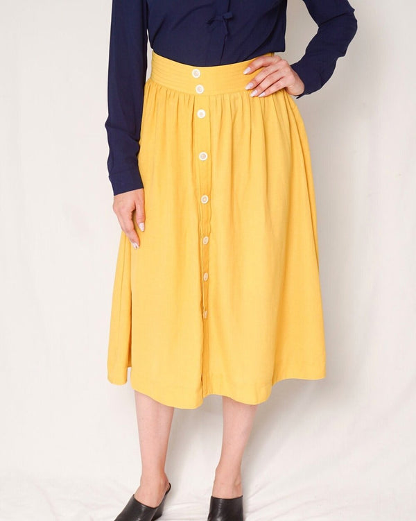 Miu Miu Yellow Button Down Midi Skirt (Size L)