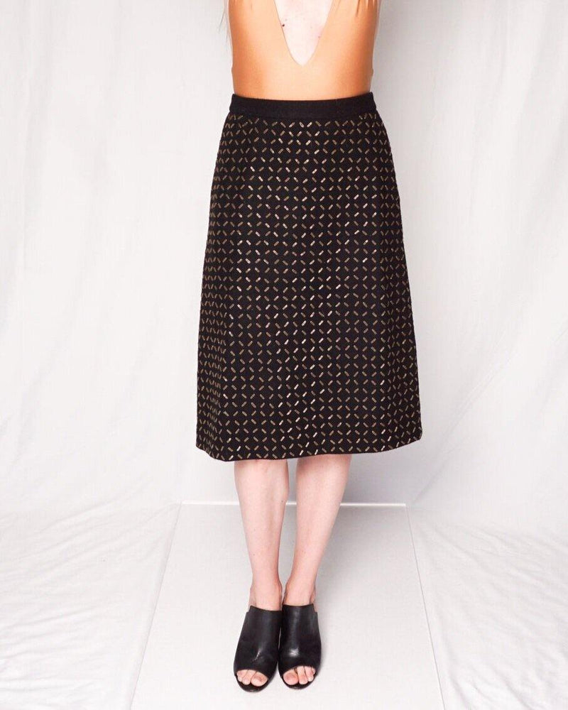 Andrew GN Black Wool Embellished A-line Skirt (Size S) - Fashion Without Trashin