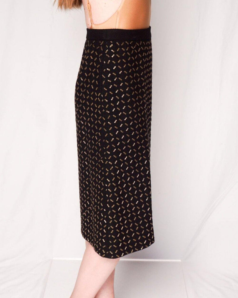 Andrew GN Black Wool Embellished A-line Skirt (Size S) - Fashion Without Trashin