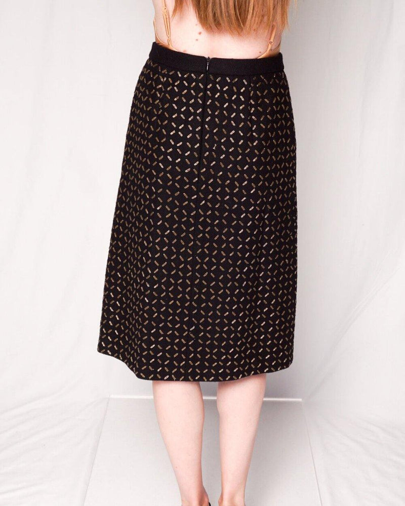 Andrew GN Black Wool Embellished A-line Skirt (Size S) - Fashion Without Trashin