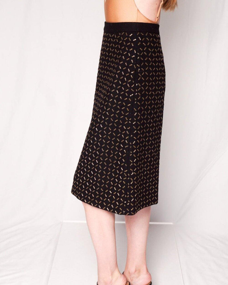 Andrew GN Black Wool Embellished A-line Skirt (Size S) - Fashion Without Trashin