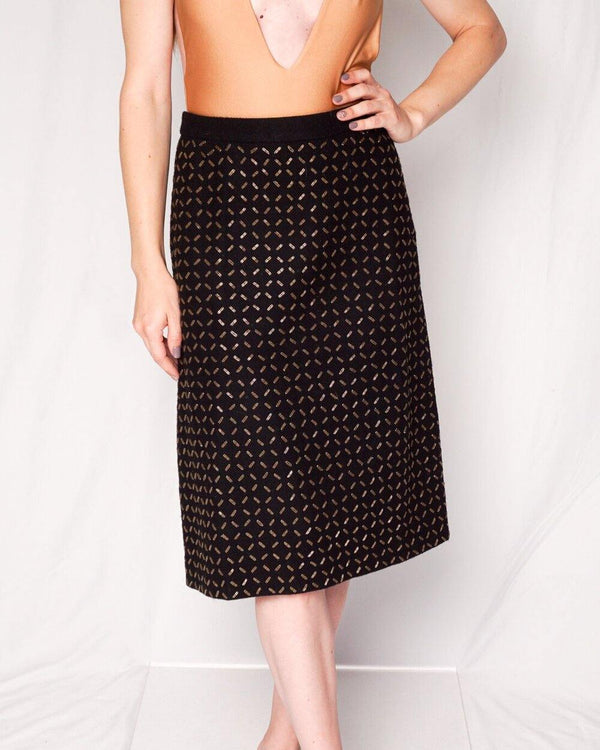 Andrew GN Black Wool Embellished A-line Skirt (Size S) - Fashion Without Trashin