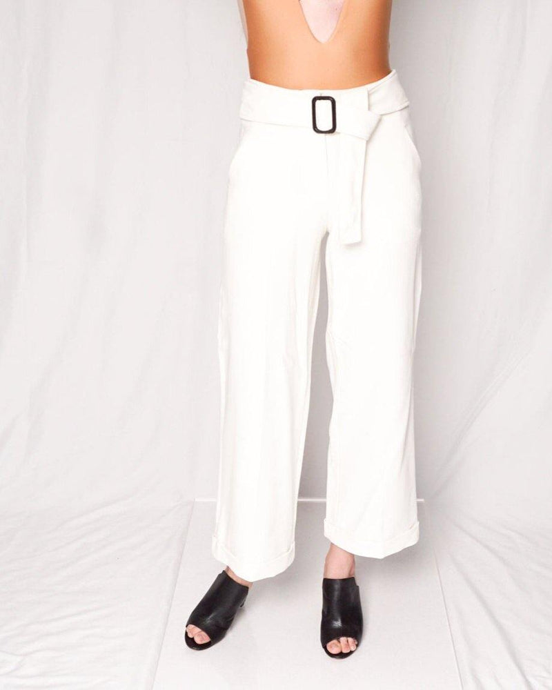 Derek Lam White Belted Wide Cuffed Trouser Pant - Fashion Without Trashin