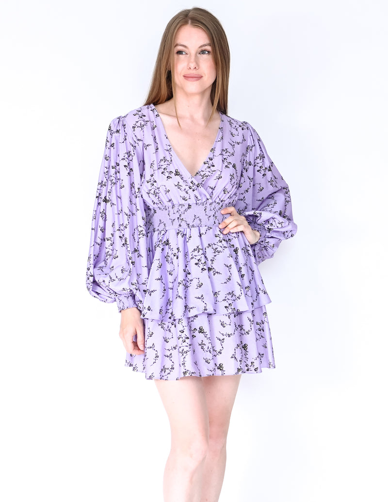 KEEPSAKE Lilac Secure Floral Tiered Mini Dress (Size S/4)