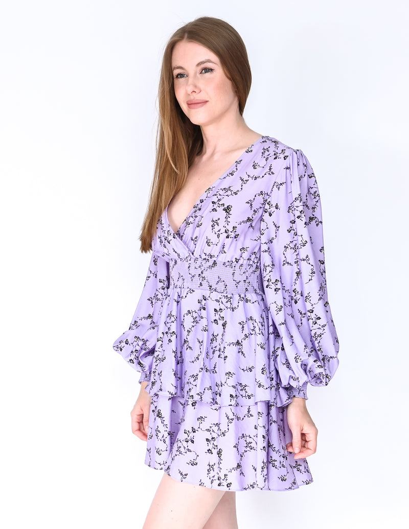 KEEPSAKE Lilac Secure Floral Tiered Mini Dress (Size S/4)