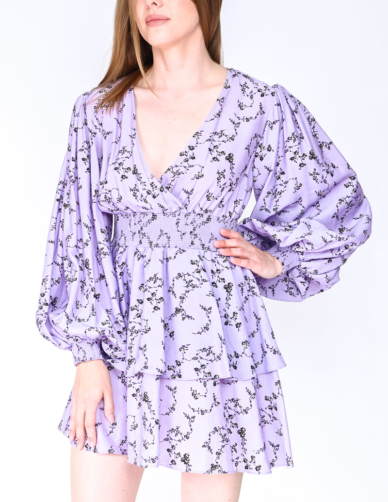 KEEPSAKE Lilac Secure Floral Tiered Mini Dress (Size S/4)