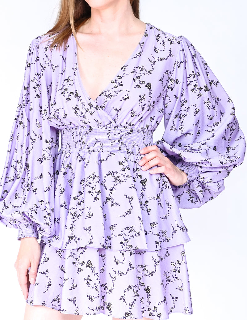 KEEPSAKE Lilac Secure Floral Tiered Mini Dress (Size S/4)