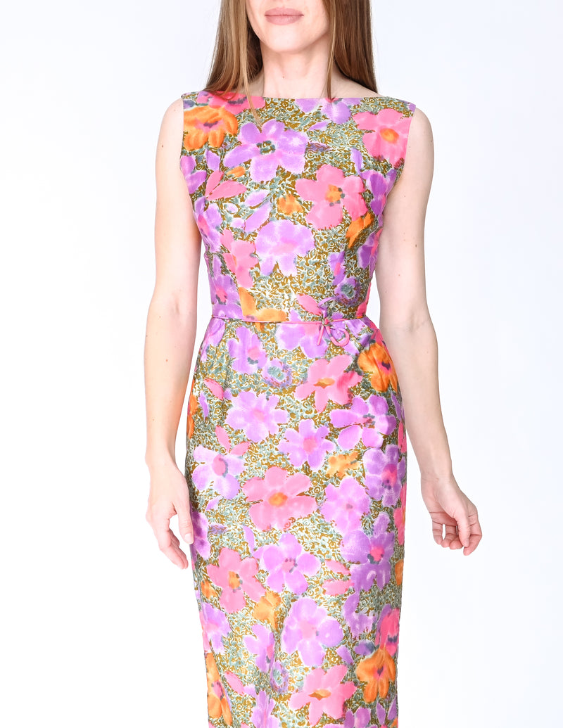 VINTAGE Goodbye Folk Floral Print Pencil Dress  (Size XS)