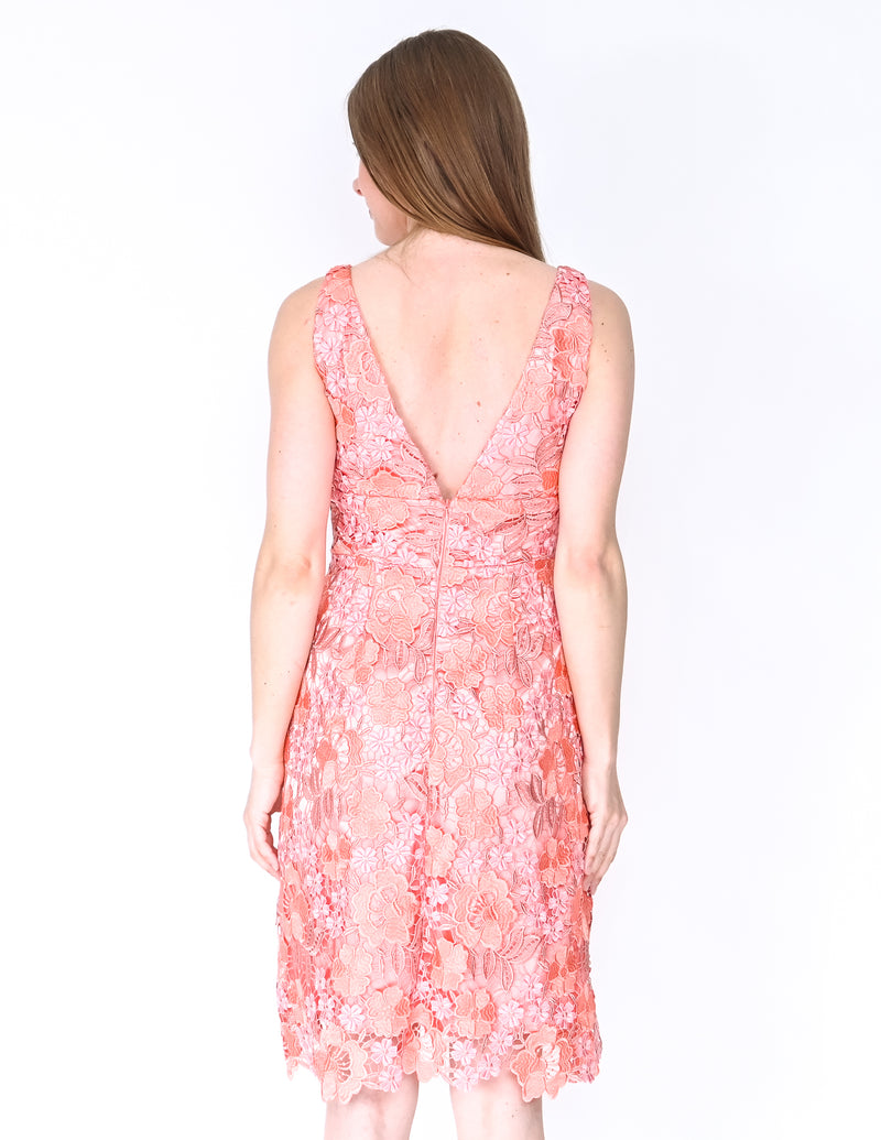 THEIA Guava Pink Floral Lace Sleeveless Dress (Size 4)