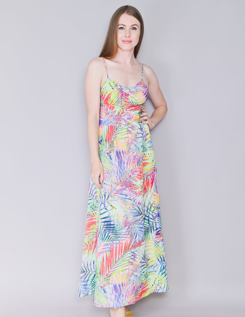 PARKER Neon Palm Leaf Print Maxi Dress (S)