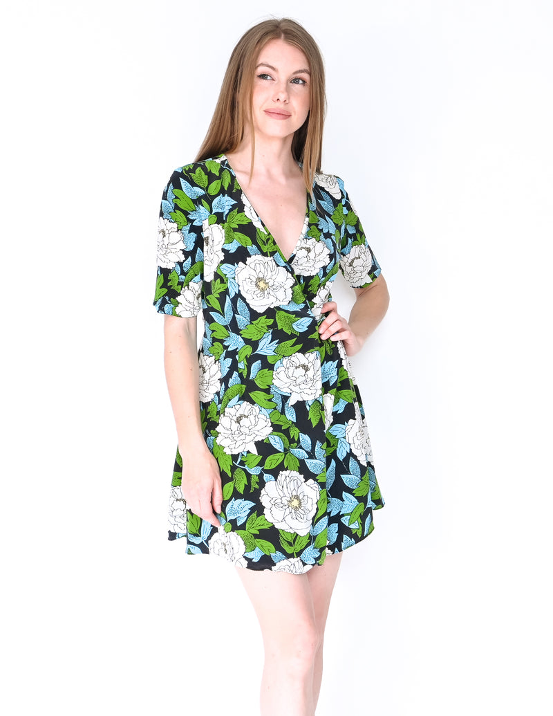 DIANE VON FURSTENBERG Floral Silk Mini Wrap Dress (Size 2)