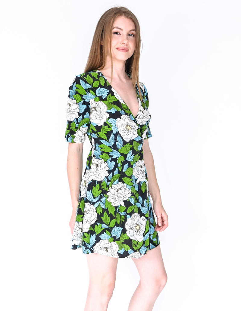 DIANE VON FURSTENBERG Floral Silk Mini Wrap Dress (Size 2)