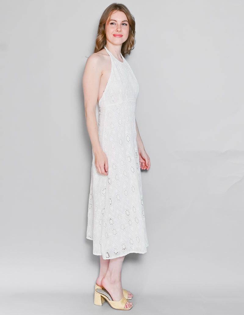 ZARA White Eyelet Halter Midi Dress NWT (XS)