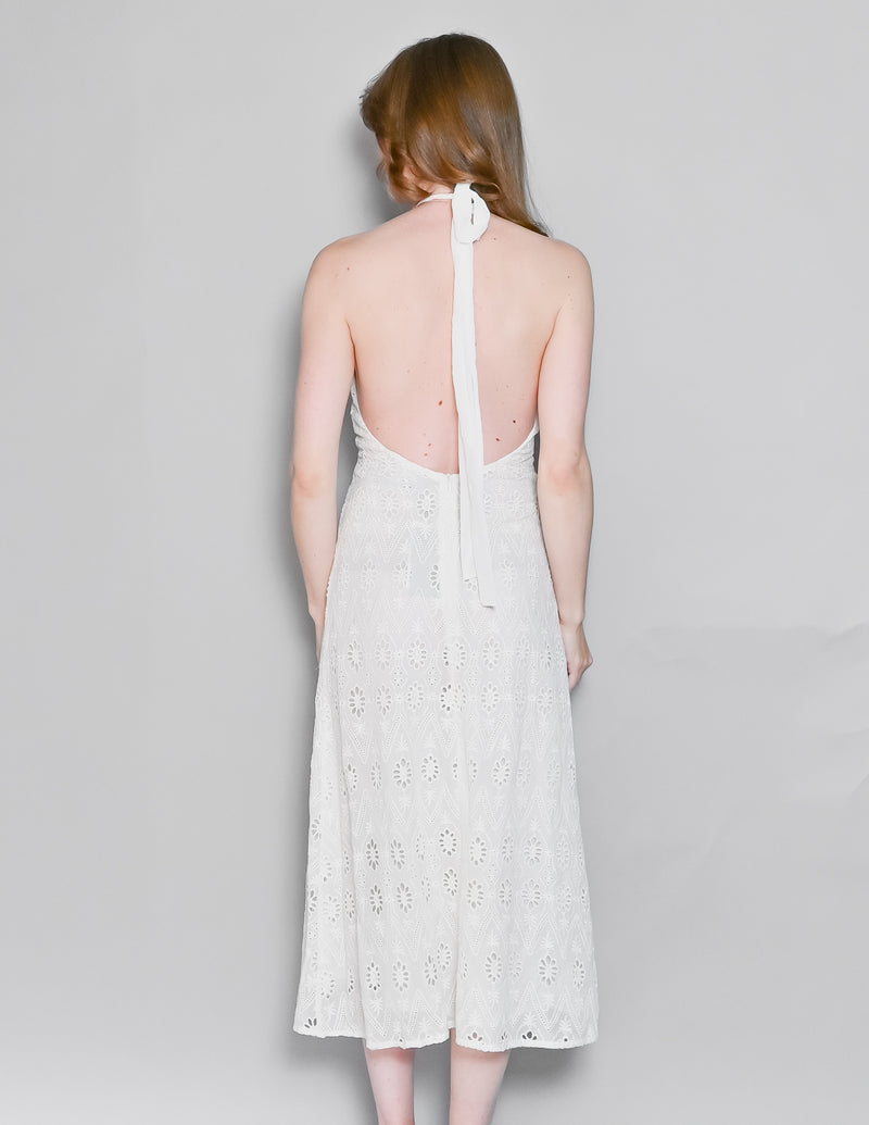 ZARA White Eyelet Halter Midi Dress NWT (XS)