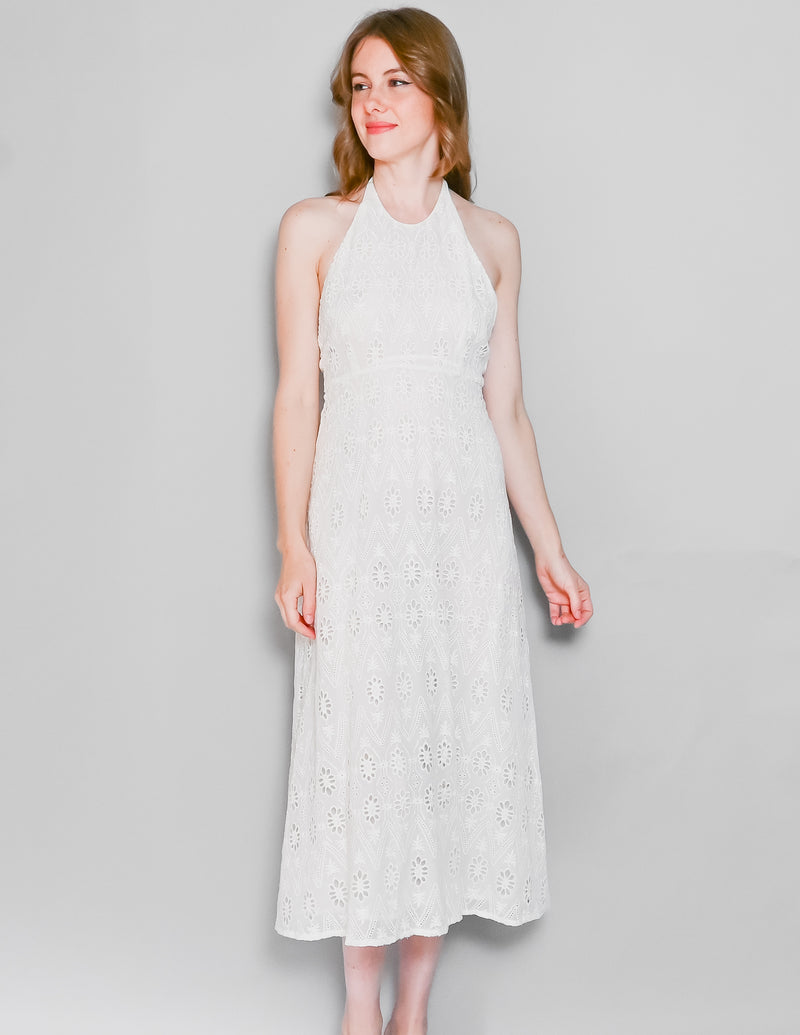 ZARA White Eyelet Halter Midi Dress NWT (XS)