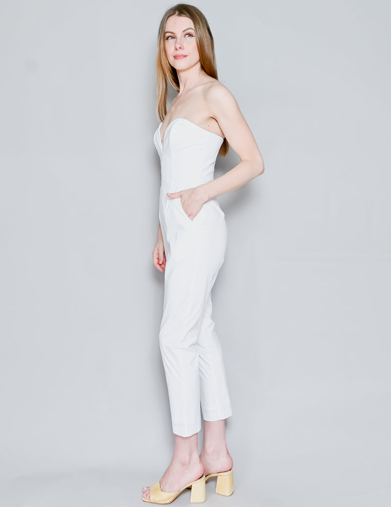 AMANDA UPRICHARD White Cotton Cherri Strapless Jumpsuit (XS)