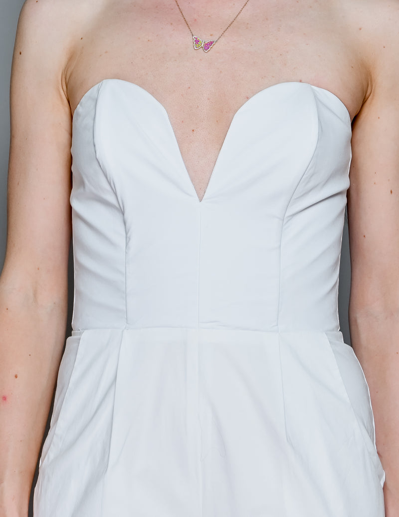 AMANDA UPRICHARD White Cotton Cherri Strapless Jumpsuit (XS)